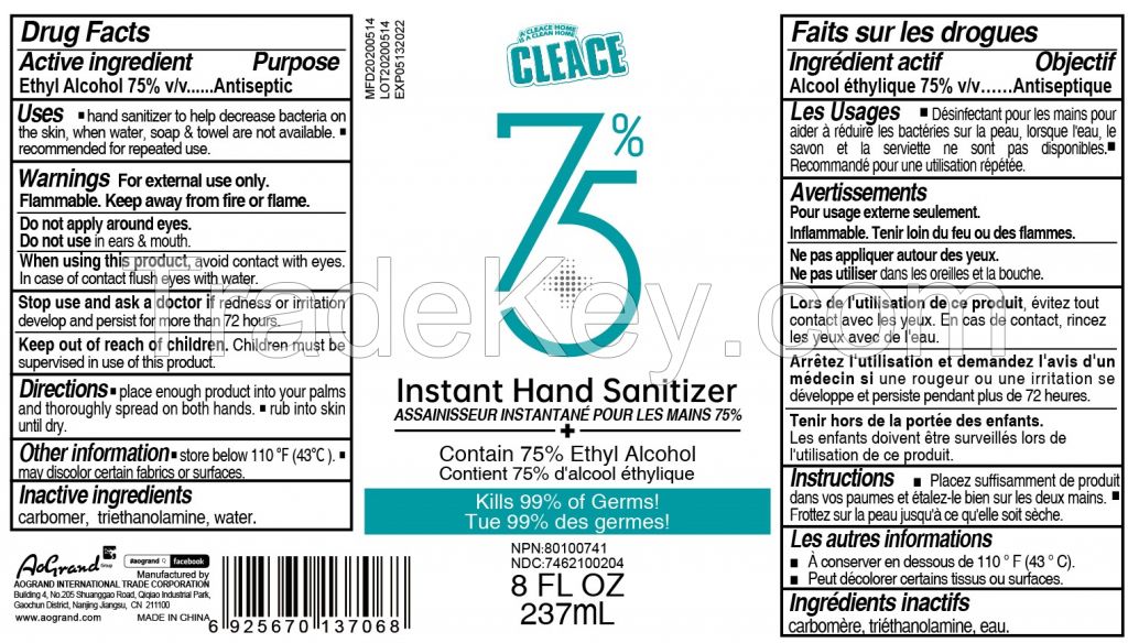 Hand Sanitizer - Cleace 237ml OTG Canada 