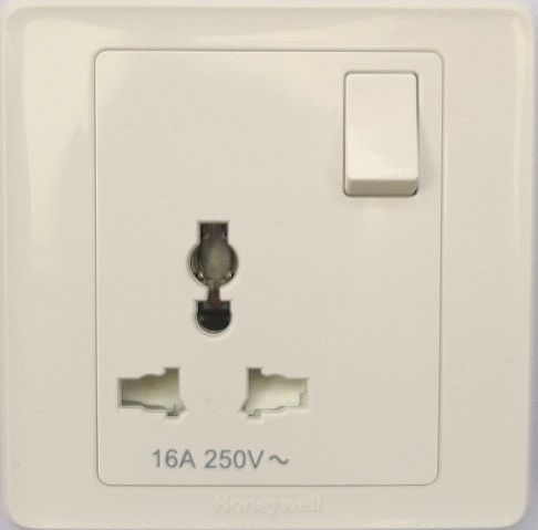 16A switched universal socket branded with Honeywell