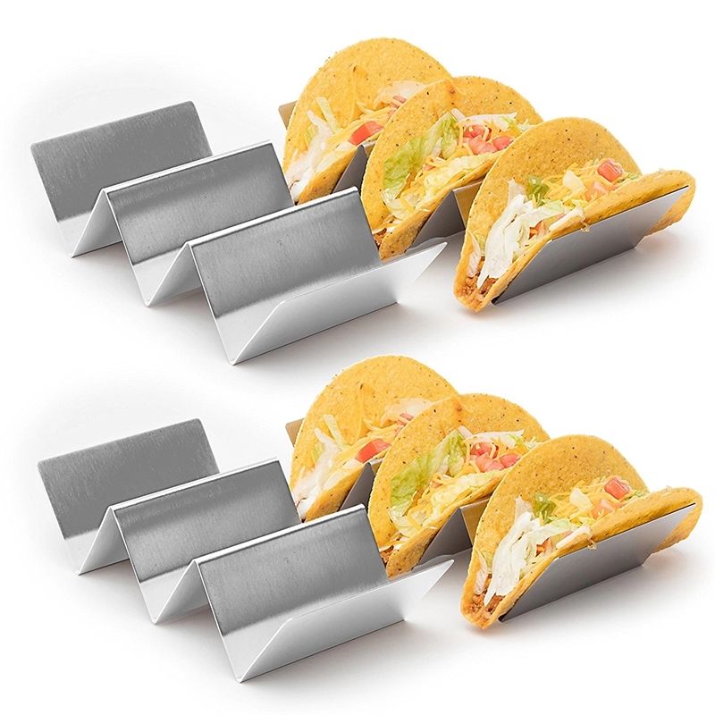 Multi-purpose Light Weight Stainless Steel Taco Stand Tray Holder With Handle 