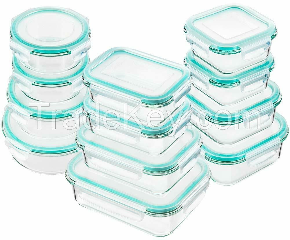 Glass Food Storage Containers with Lids, [24 Piece] Glass Meal Prep Containers, Airtight Glass Bento Boxes, BPA Free & FDA Approved & Leak Proof (12 lids & 12 Containers)