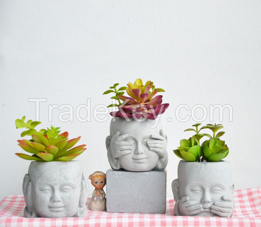 tabletop buddha planter flower pot with plastic succulents