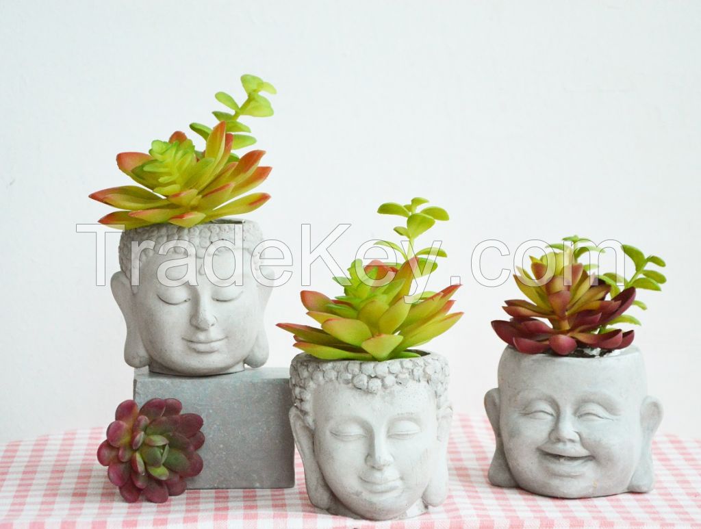 tabletop buddha planter flower pot with plastic succulents