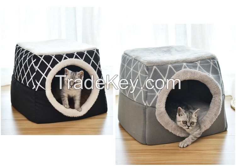 Private label PP cotton soft cat hut bed