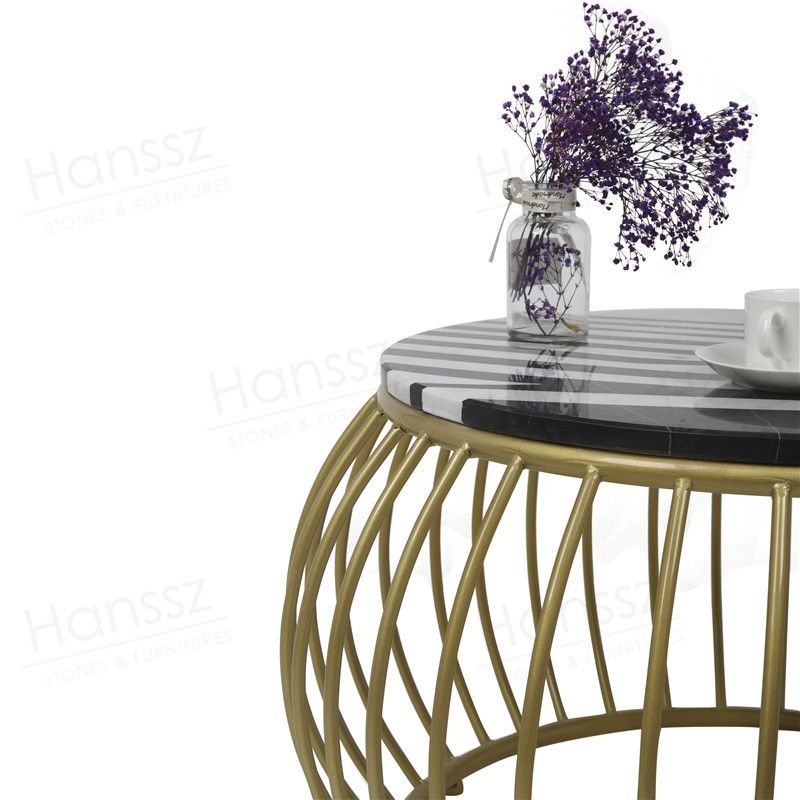 Metal frame marble top round coffee table