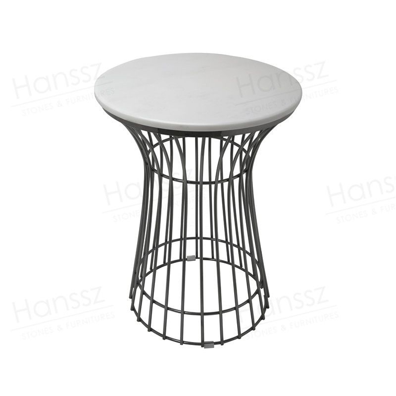 High round  golden frame white marble top coffee table