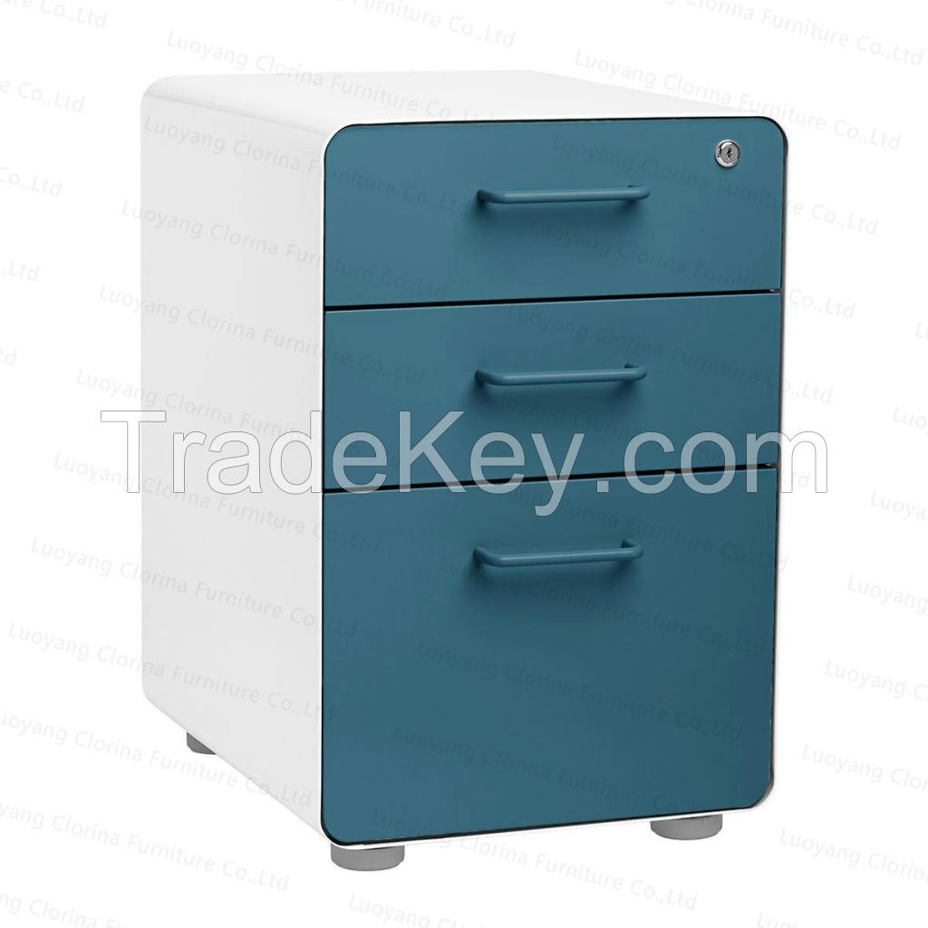 Round Corner Metal Mobile Pedestal Three Drawers Filing Cabinet