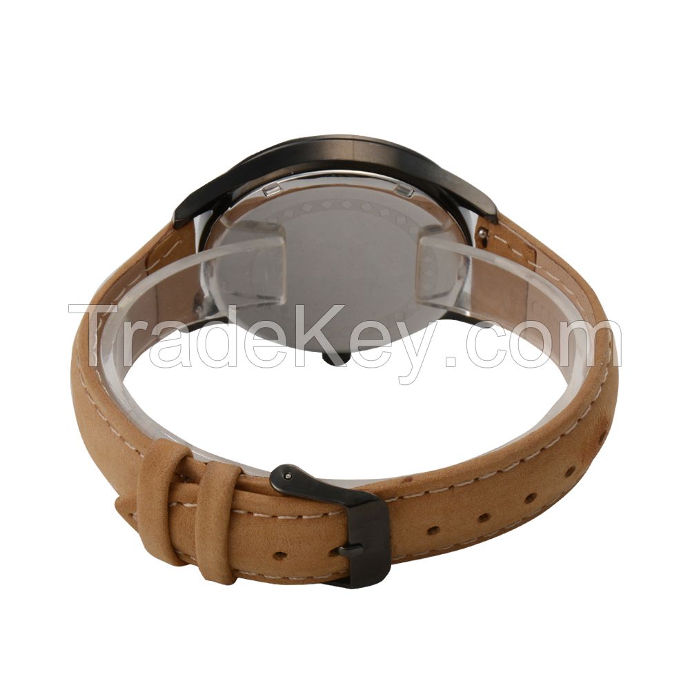 Nice design all stainless steel watch genuine leather quartz watch 