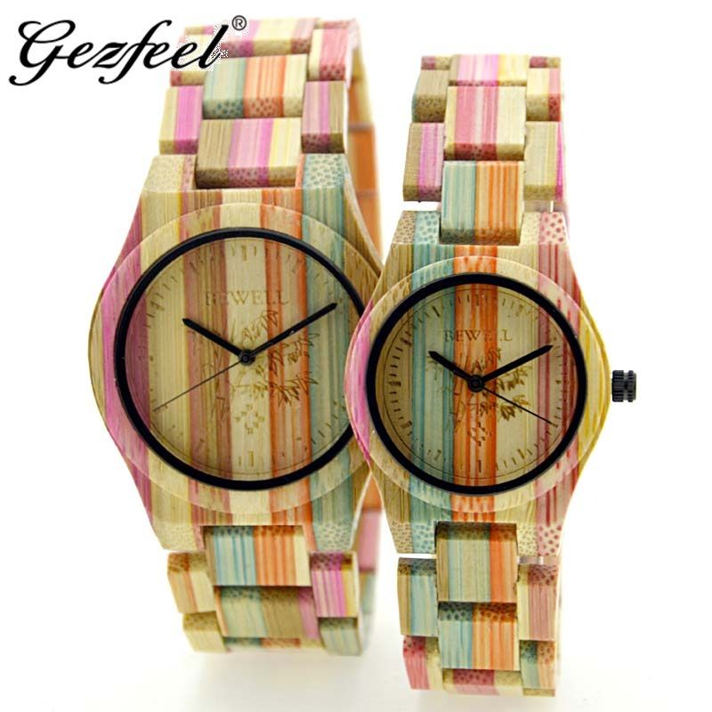 Coloful Bamboo Couple Watch Custom Logo Wooden Wrist Watch With Japan Movt Quartz Watch
