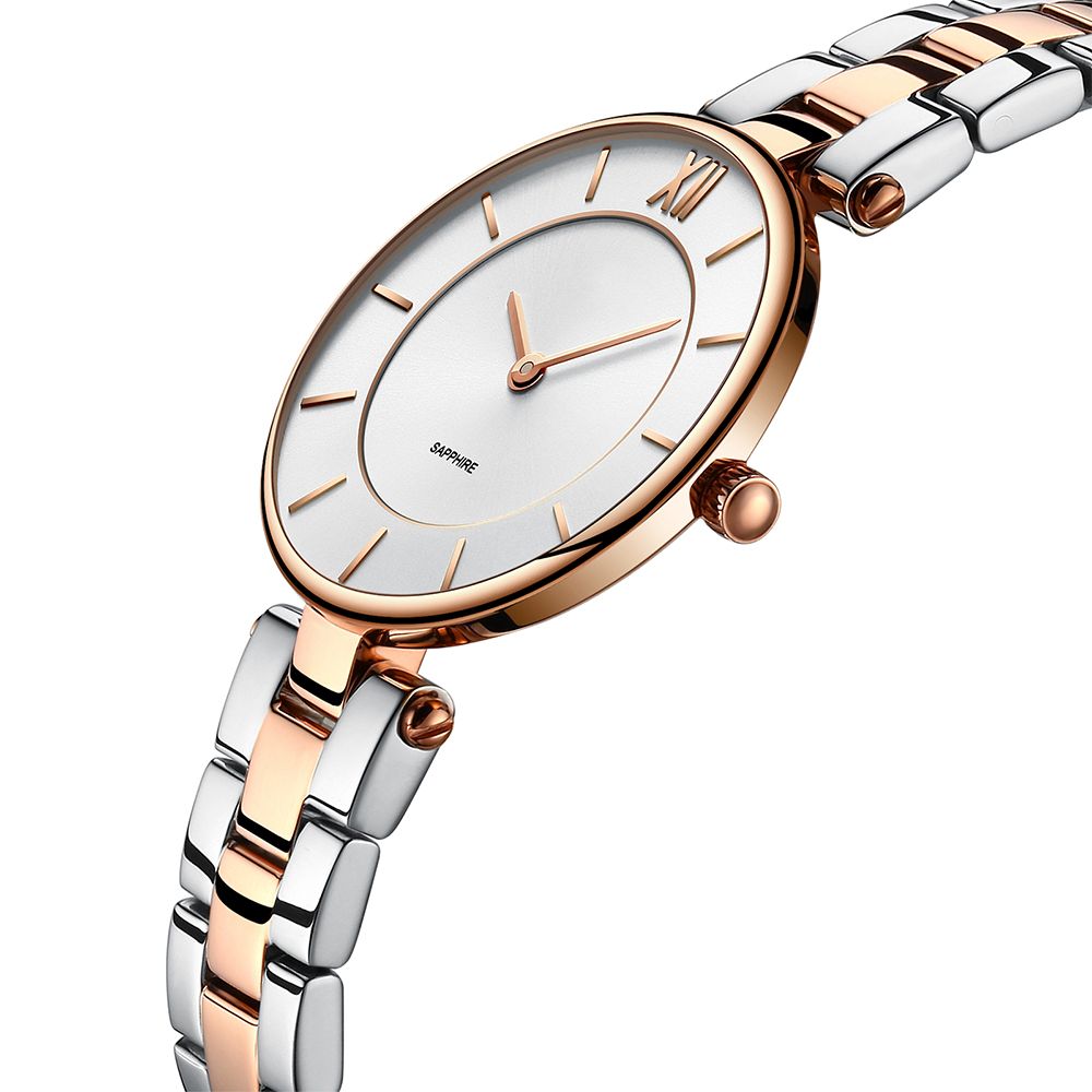 New Fashion Luxury Two-tone Stainless Steel Band  5 ATM Water Resistant Wrist Watch for Lady with Sapphire Glass