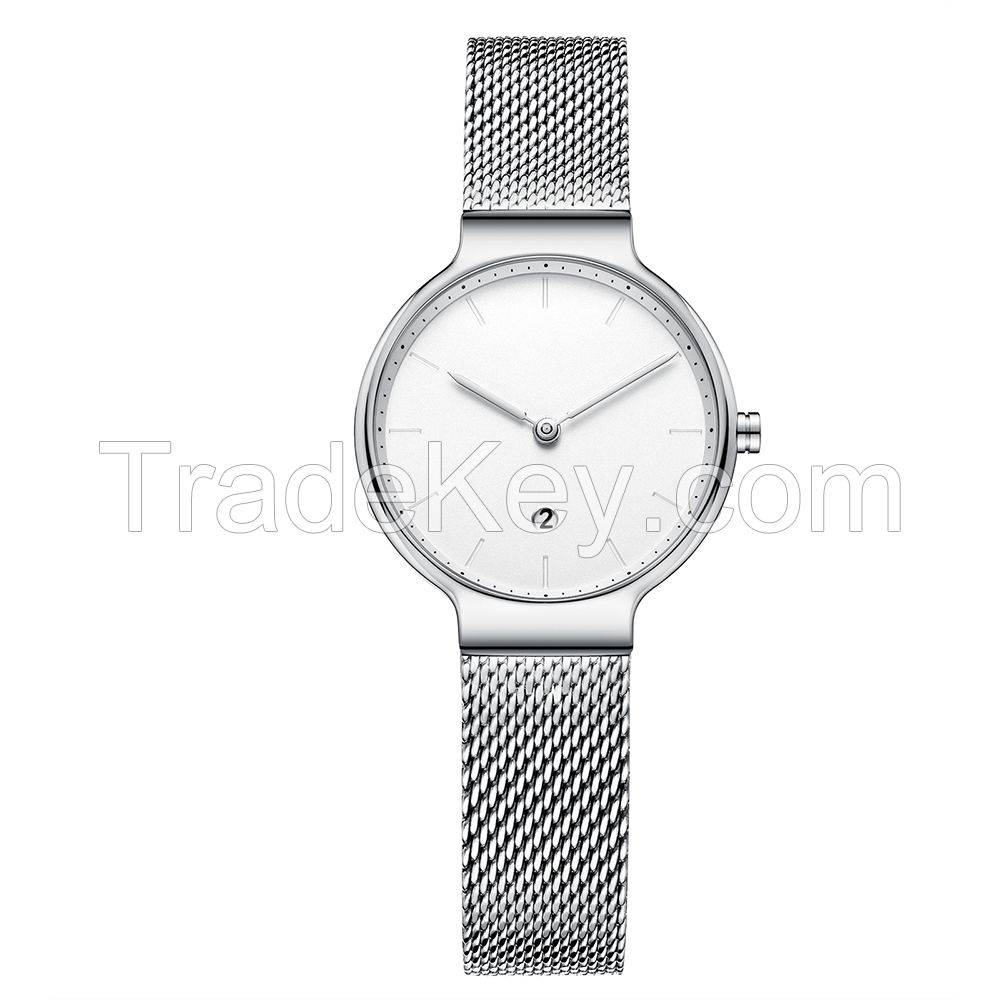 New Design Ultra-thin Movement Stainless Steel Quartz Watch with Mesh Straps 5 ATM Water Proof for Women