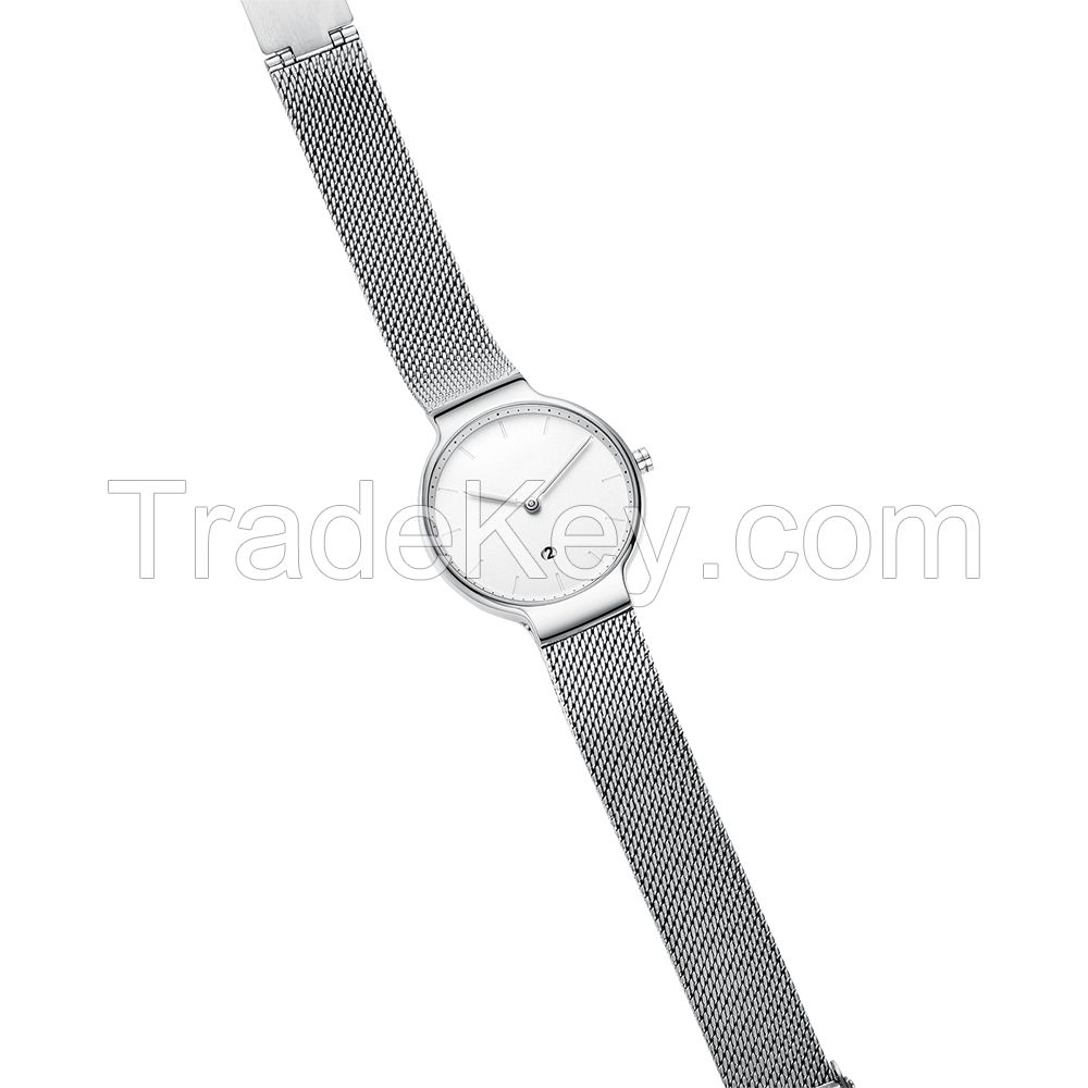 New Design Ultra-thin Movement Stainless Steel Quartz Watch with Mesh Straps 5 ATM Water Proof for Women