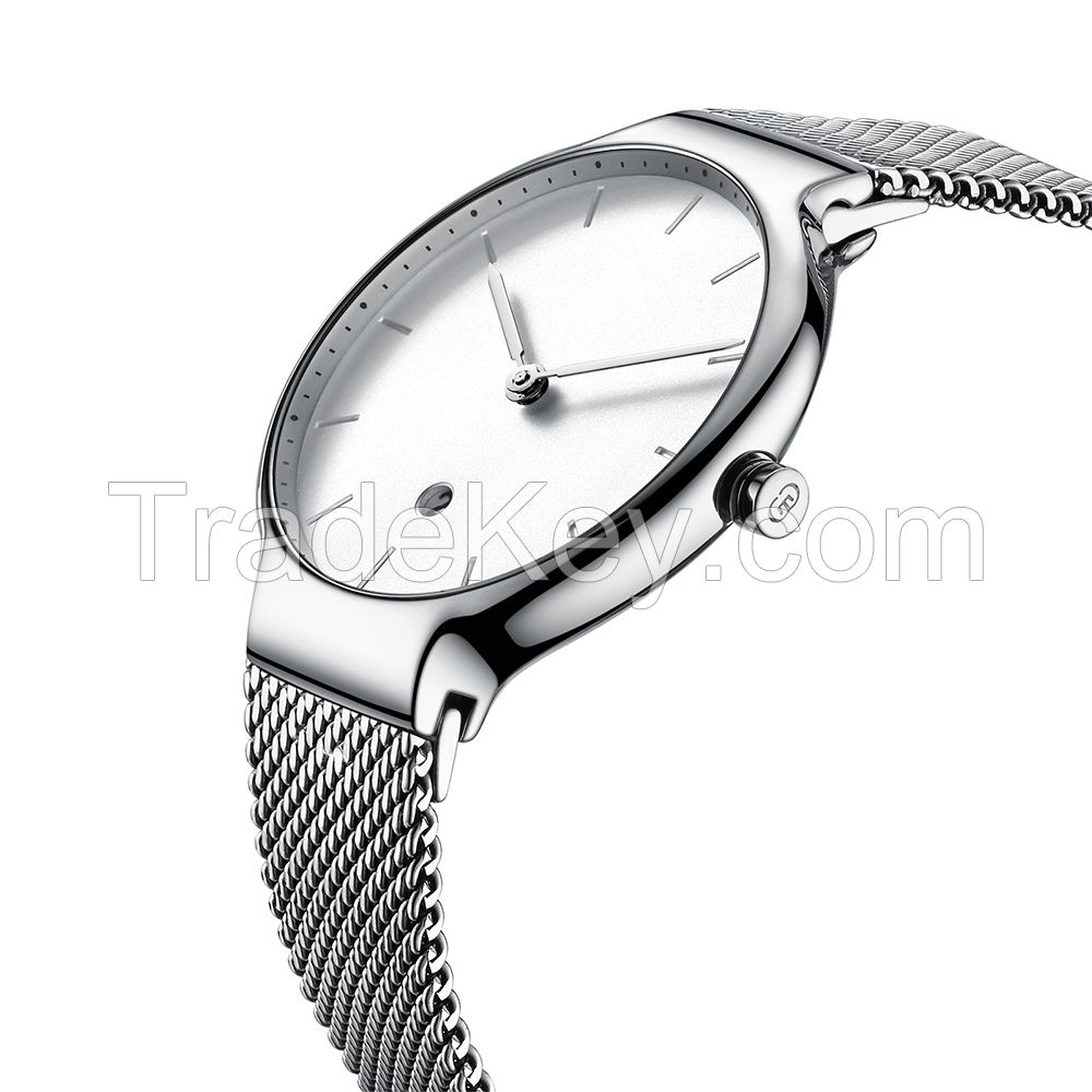 New Design Ultra-thin Movement Stainless Steel Quartz Watch with Mesh Straps 5 ATM Water Proof for Women