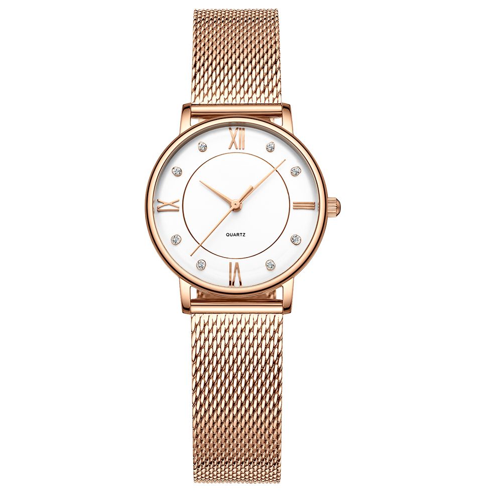 Gold Guartz  5 ATM Water Proof Women Wrist Watch with Mesh Straps