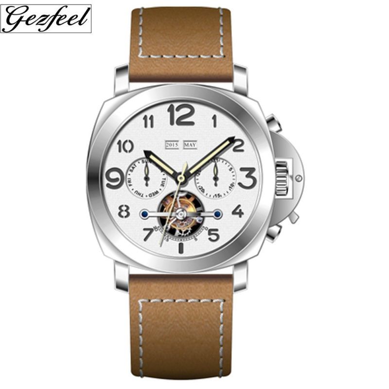 Hot sales Luxury chronograph watches 6 hands simple meachnical men watch with  genuine leather
