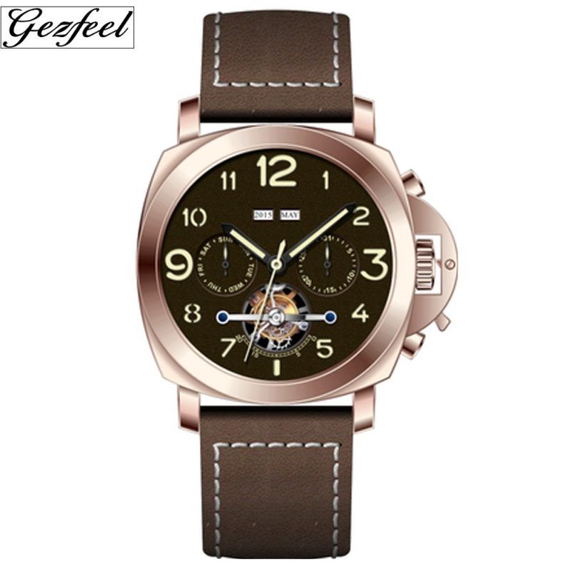 Hot sales Luxury chronograph watches 6 hands simple meachnical men watch with  genuine leather