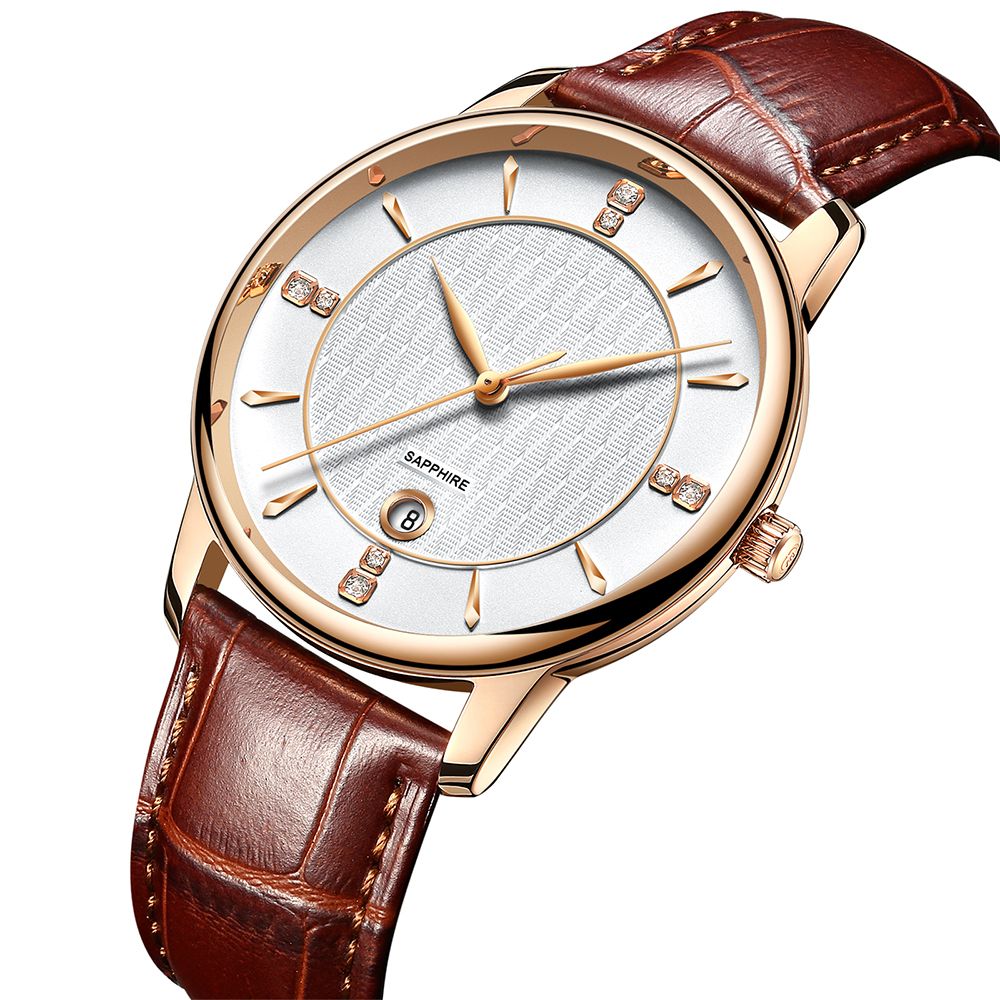 Classical Design Water Resistant Genuine Leather Watch Strap Simple Couple Quartz Watch