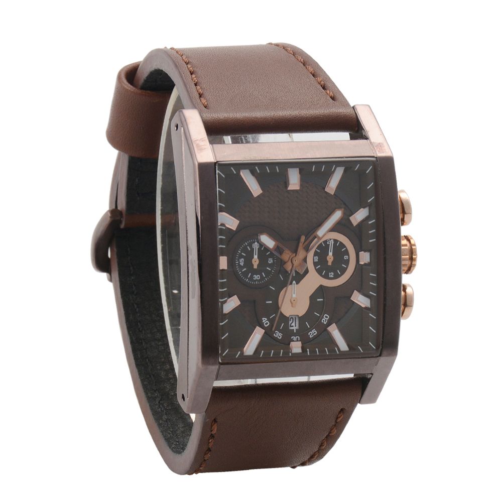 Good Chronograph Travel Box Leather Strap Wrist Watch
