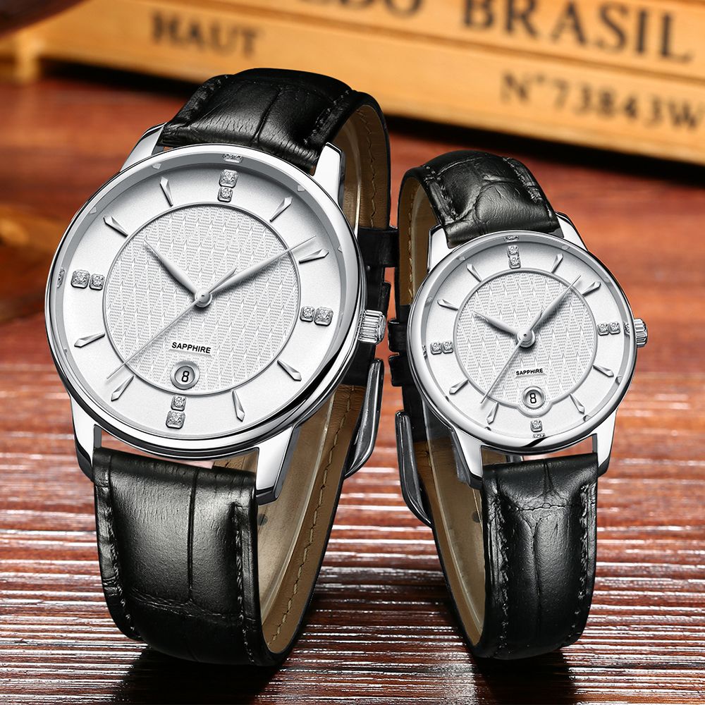 Classical Design Water Resistant Genuine Leather Watch Strap Simple Couple Quartz Watch