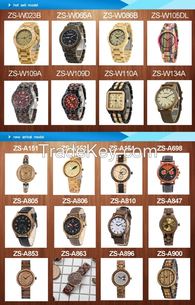 Bewell Japan Quartz Movt Multi Function Calendar Men Wooden Wrist Watch