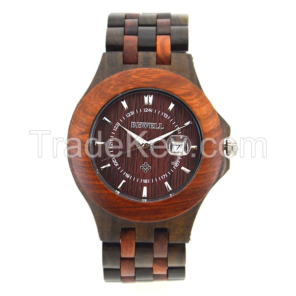 New Fashion Two Tone Case Japan Movt 3 Atm Water Resistant Men Wood Wristwatch