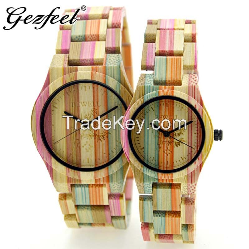  Custom Logo Coloful Bamboo Wooden Wrist Watch with Japan Movt Quartz Couple Watch