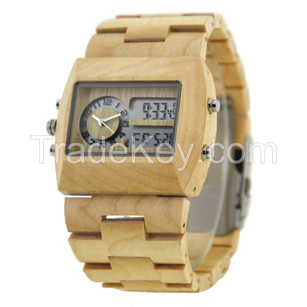 Shenzhen Factory Custom Blood Carved Handcraft Square Men Wooden Wrist Watch with China Automatic Movement 