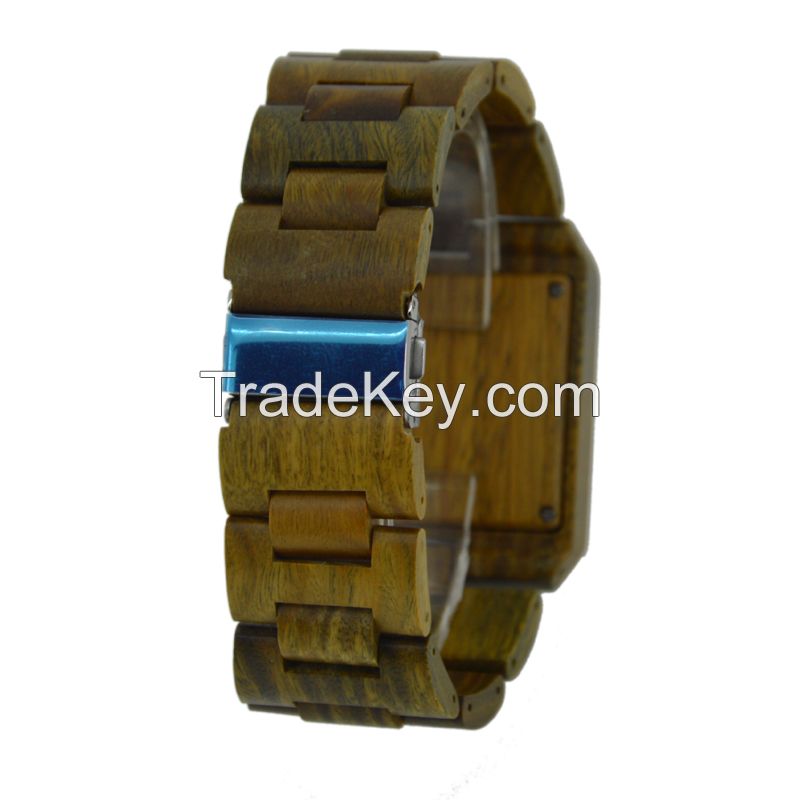 2019 Hot Sale Oem Big Dial Japan Movt Quartz Square Men Wood Wrist Watch