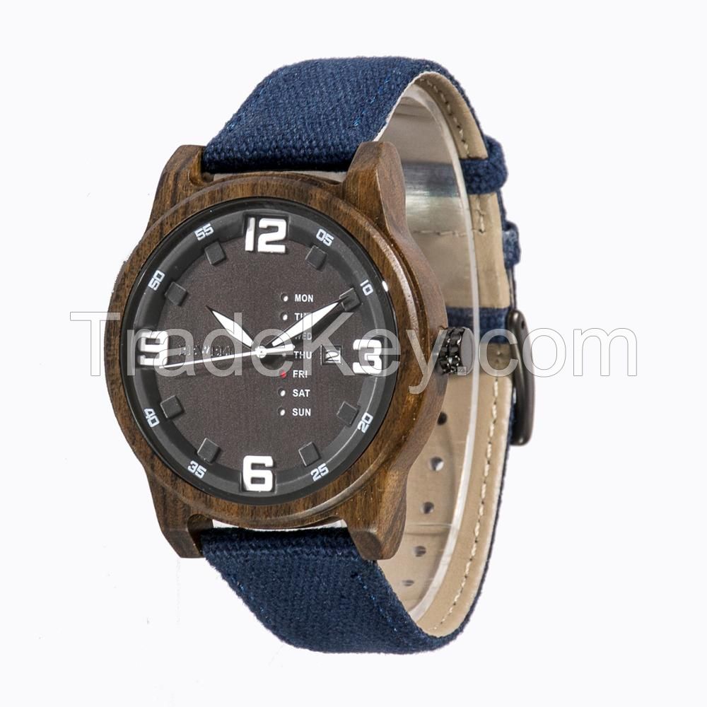 Custom Logo Superior Japan Movt with Day and Date Men Wooden Watch