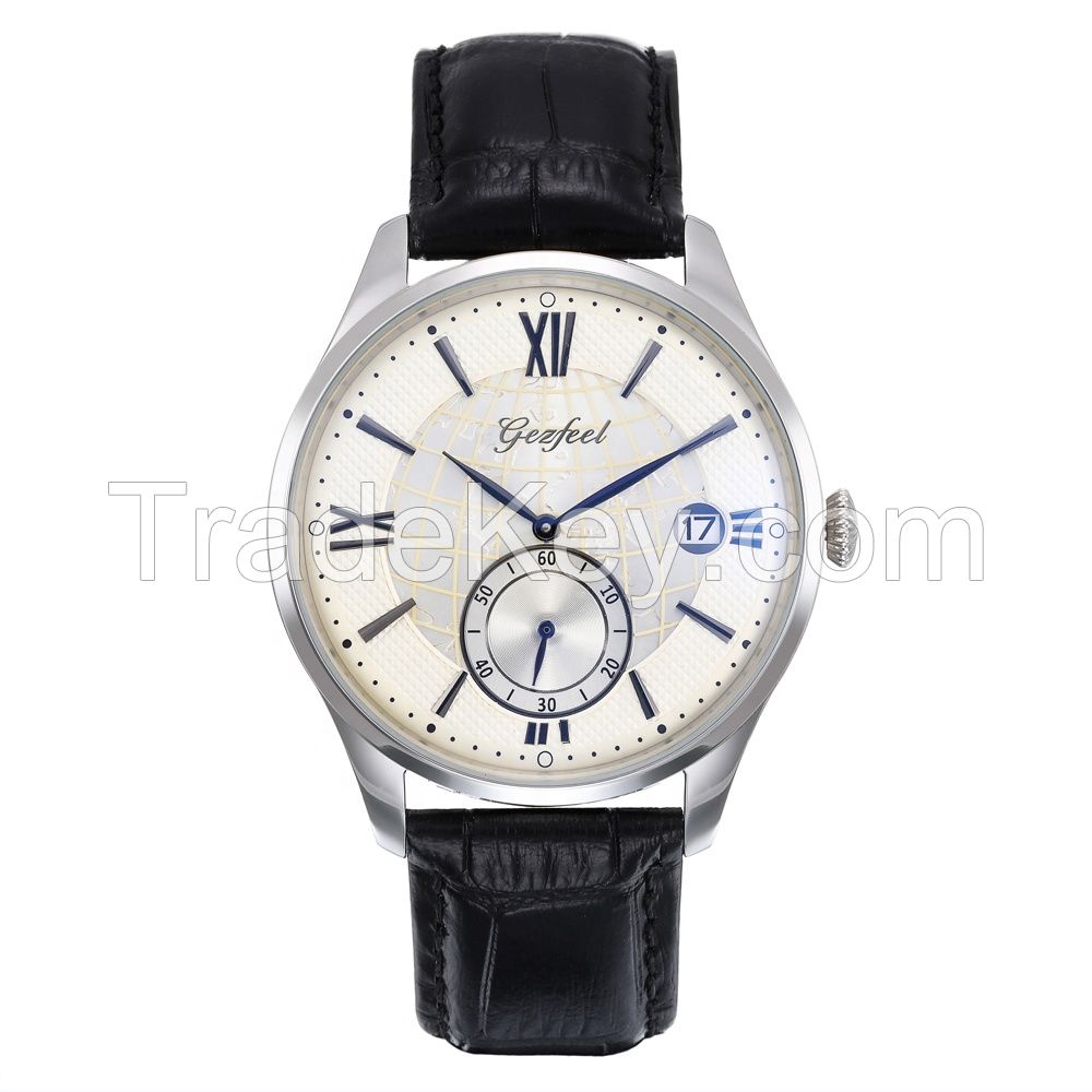 Custom OEM Gift 30m Water Resistant Stainless Steel Leather Strap Wrist Watch