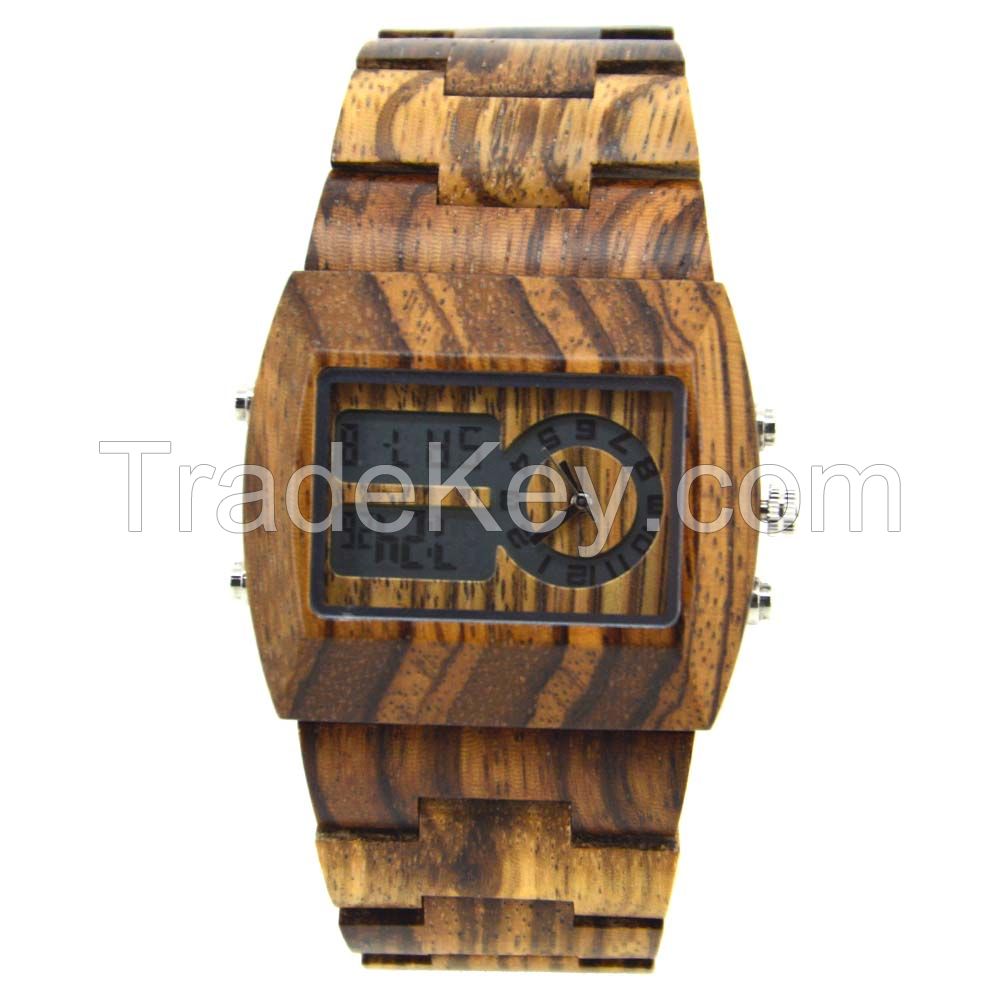 Shenzhen Factory Custom Blood Carved Handcraft Square Men Wooden Wrist Watch with China Automatic Movement 