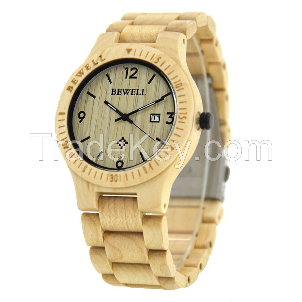  New Model Bewell Bamboo Wrist Wood Watch for Mens