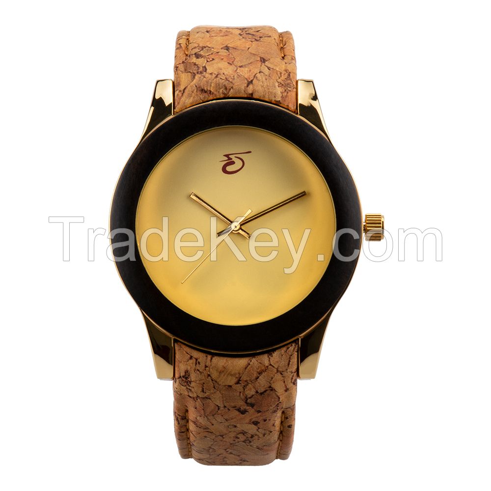 Cork Leather Strap Metal Silver Japan Movement Cork Alloy Watch