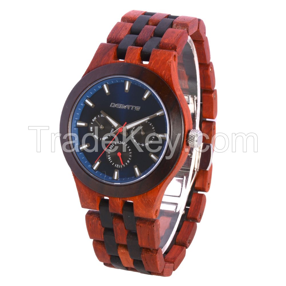 2019 Hot Sale Oem Jewelry luminous Index Tachymeter 3 ATM Water Resistant Japan Movt Wooden Wrist watch