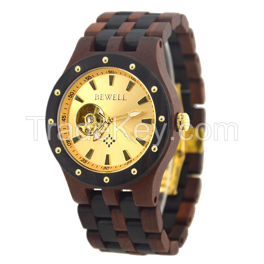 Factory Supply Luminous Hand Gift 3 ATM Water Resistant Bewell Automatic Wooden Watch