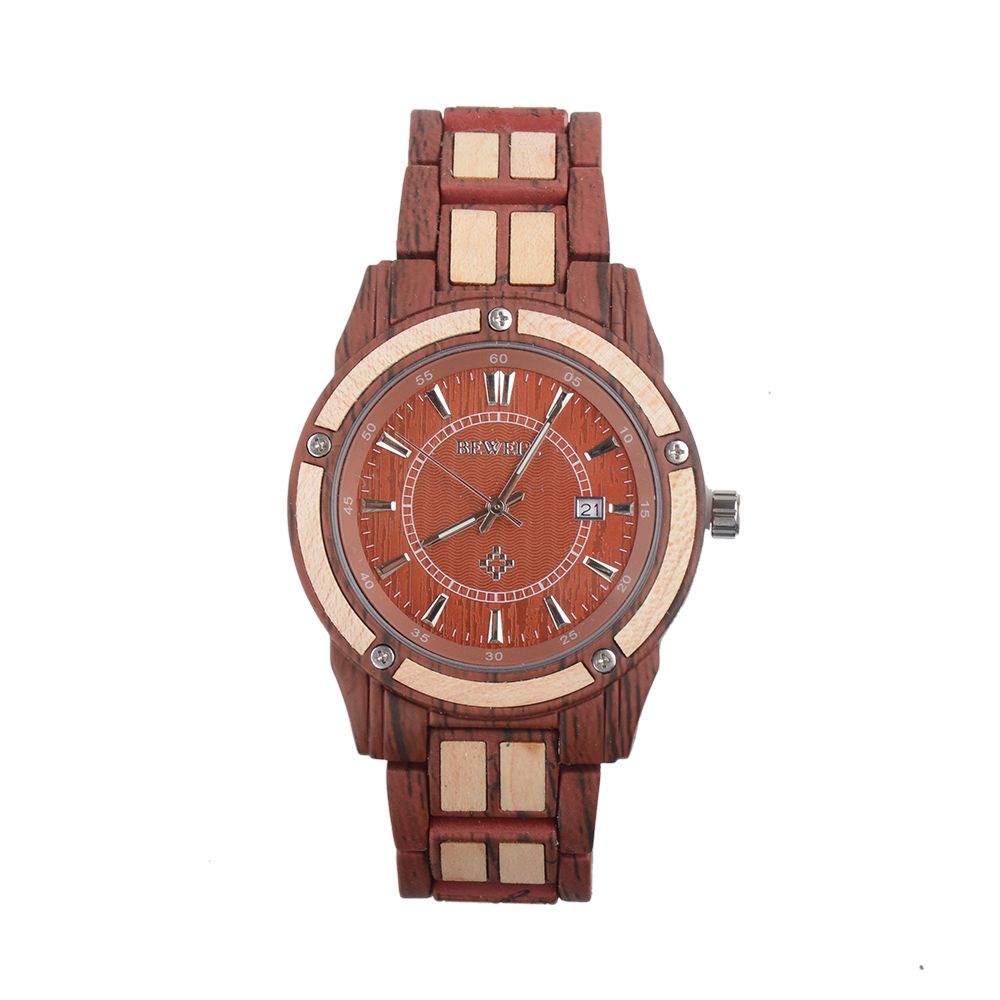 Custom Logo Hand Crafted Wood and Metal 3 Atm Water Resistant Bewell Wooden Design Watch