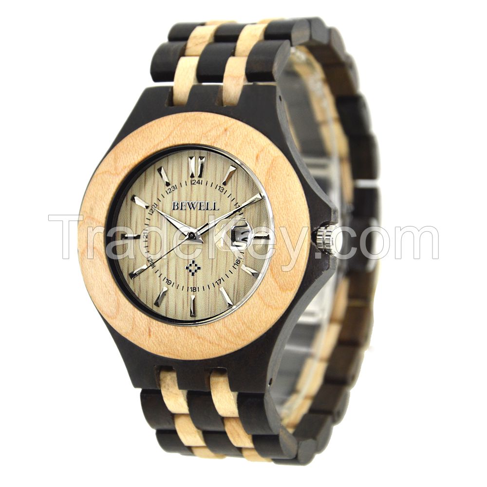 New Fashion Two Tone Case Japan Movt 3 Atm Water Resistant Men Wood Wristwatch
