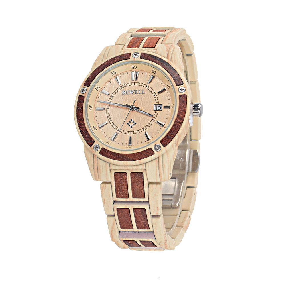 Custom Logo Hand Crafted Wood and Metal 3 Atm Water Resistant Bewell Wooden Design Watch