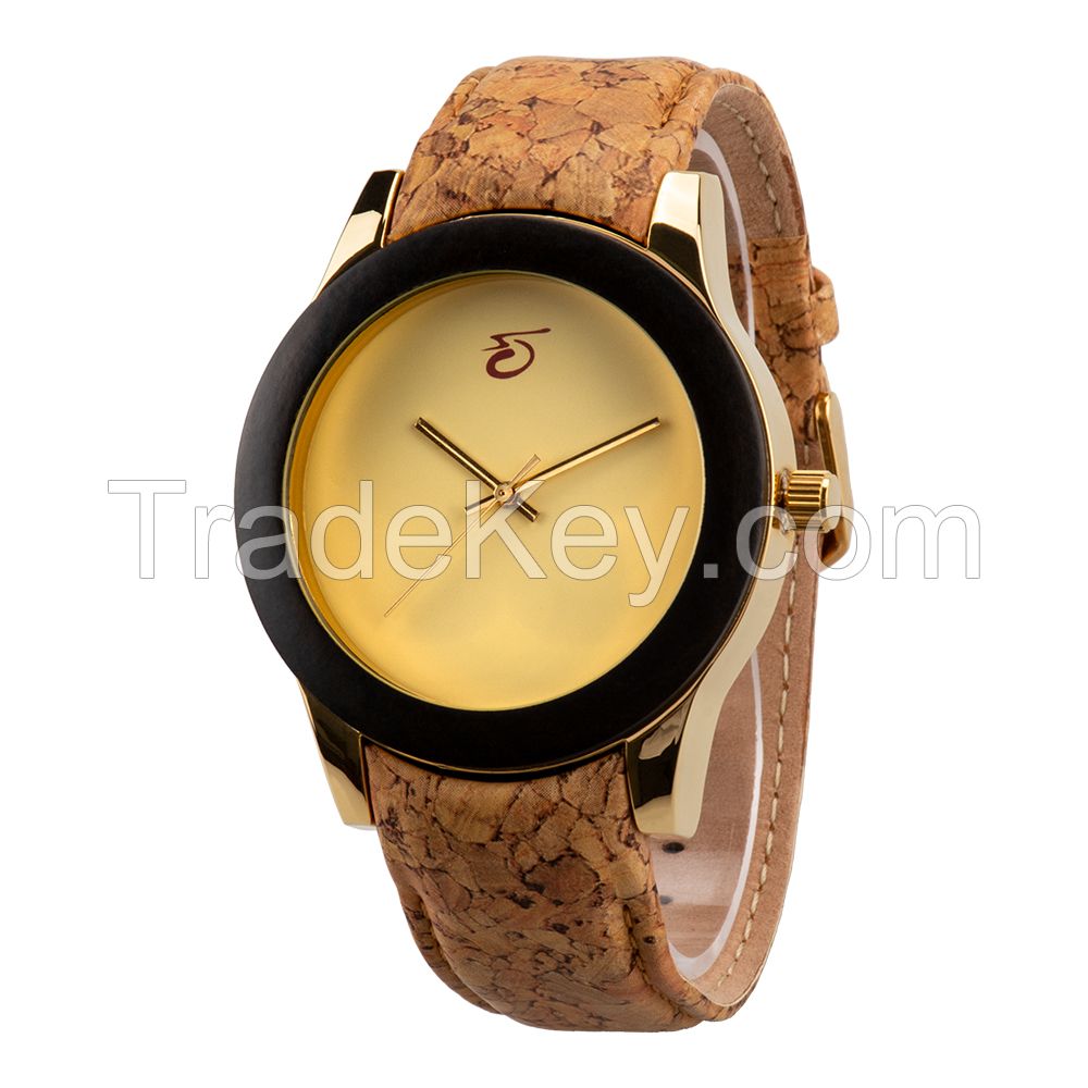 Cork Leather Strap Metal Silver Japan Movement Cork Alloy Watch