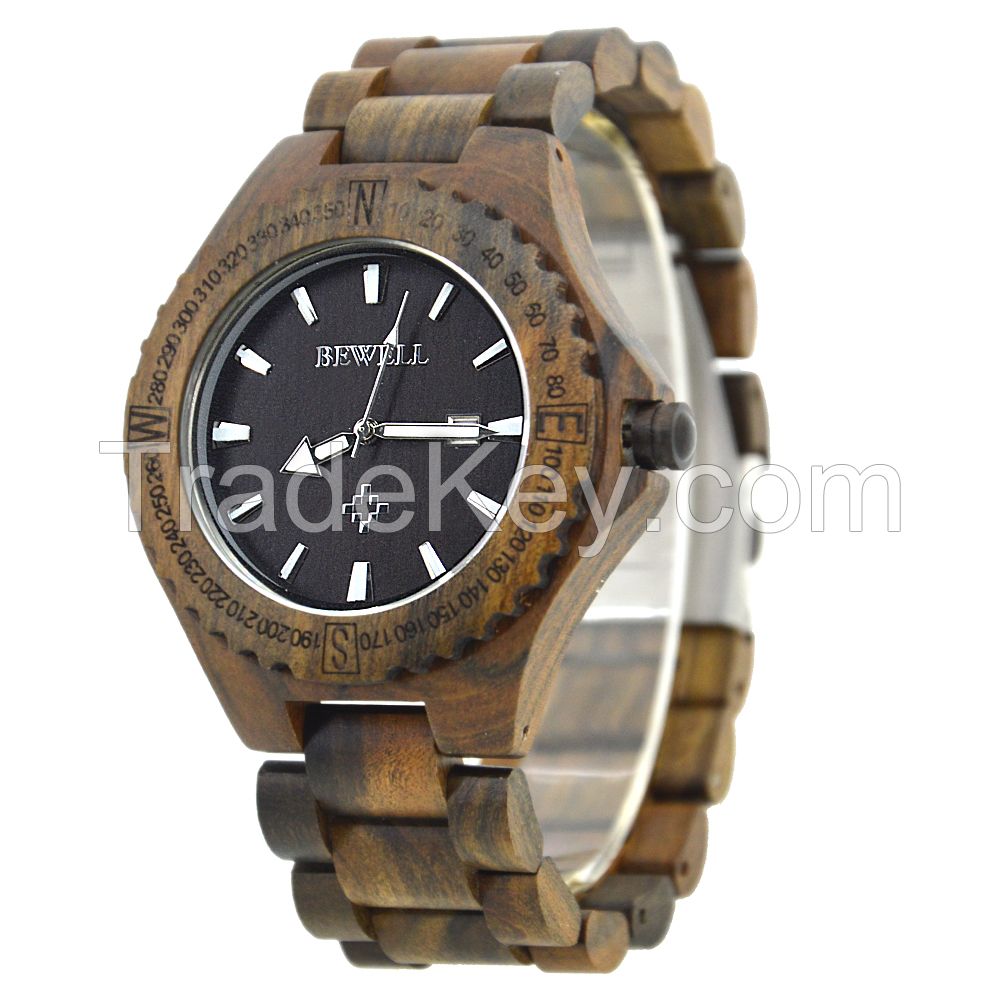 Custom logo Compass on Bezel Japan Movt Quartz Wood watches for Sale