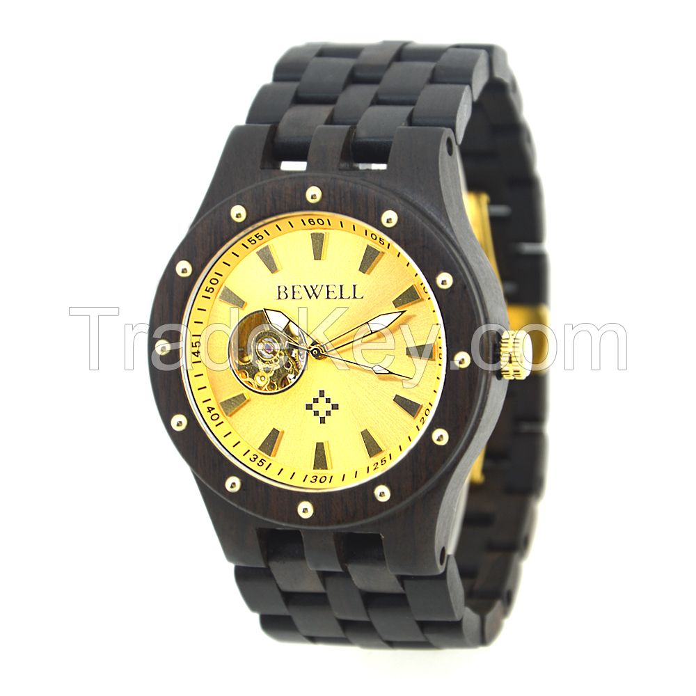 Factory Supply Luminous Hand Gift 3 ATM Water Resistant Bewell Automatic Wooden Watch