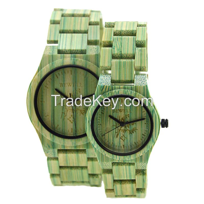 Custom Logo Coloful Bamboo Wooden Wrist Watch with Japan Movt Quartz Couple Watch