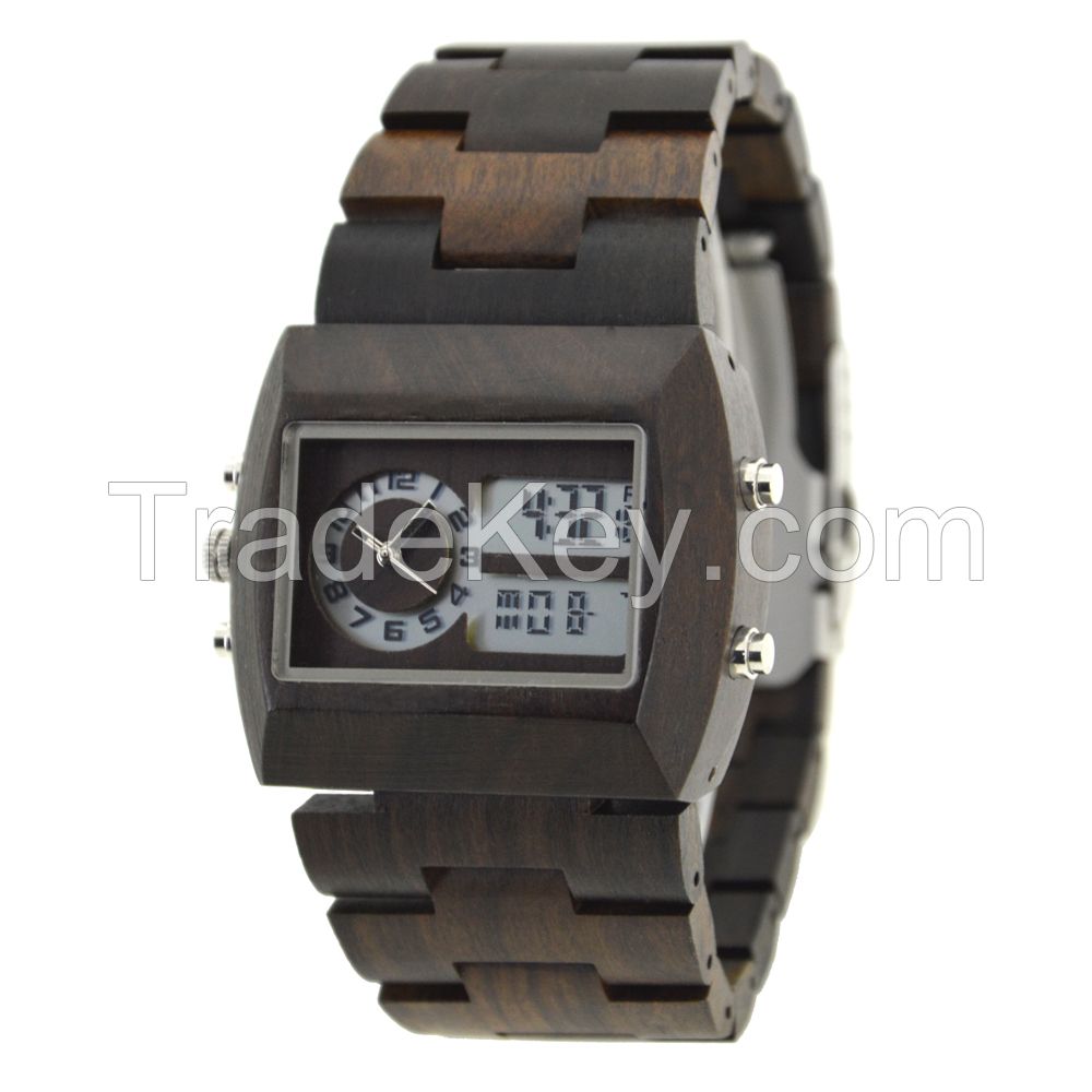 Shenzhen Factory Custom Blood Carved Handcraft Square Men Wooden Wrist Watch with China Automatic Movement