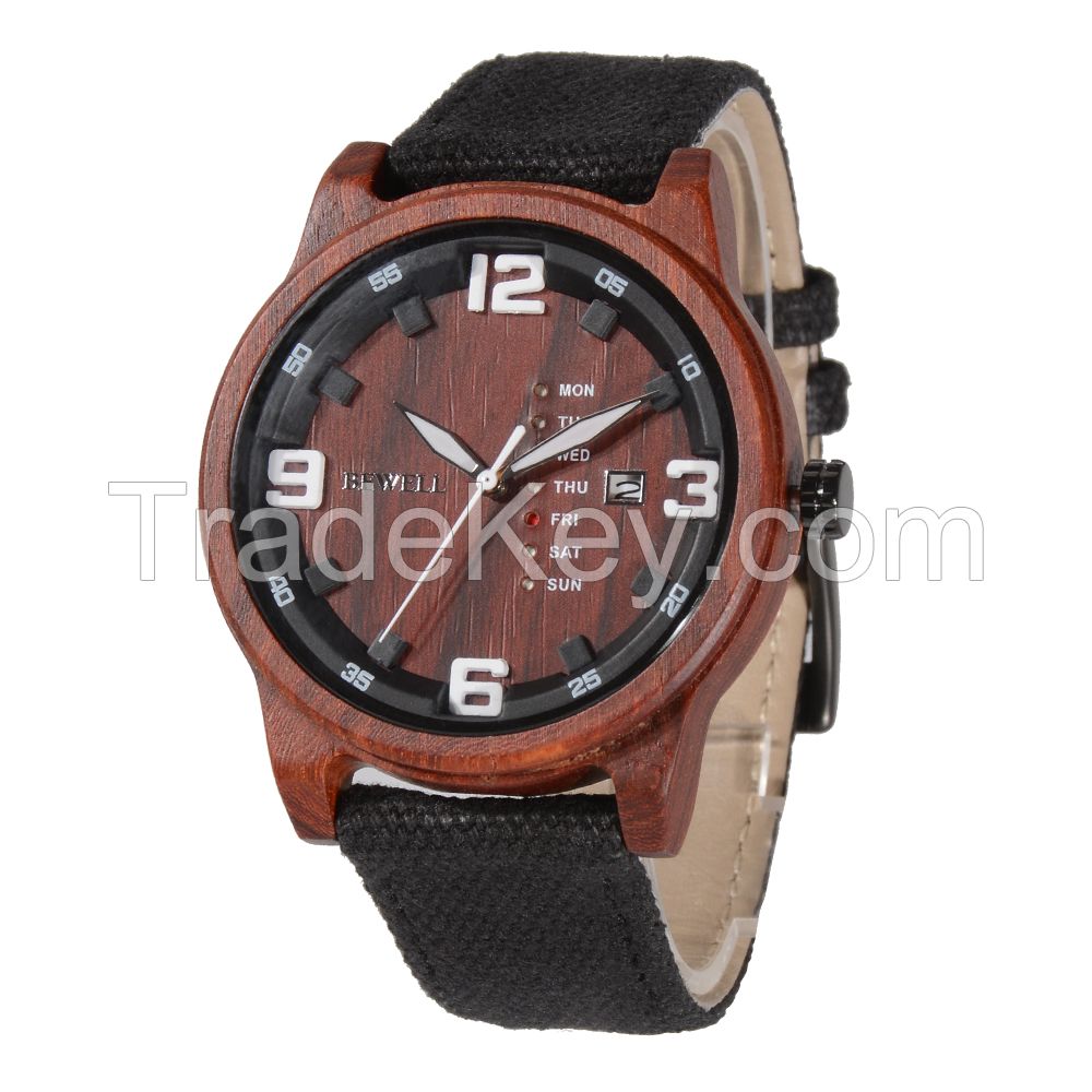 Custom Logo Superior Japan Movt with Day and Date Men Wooden Watch