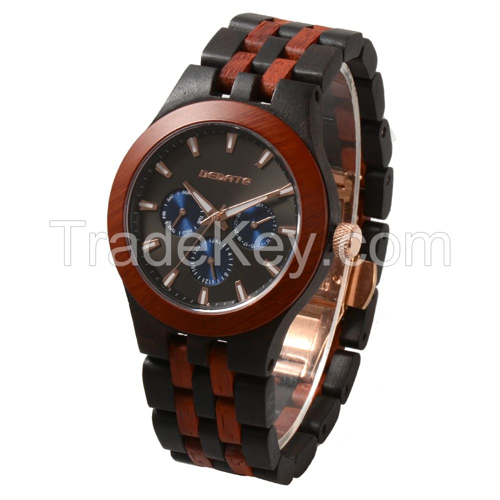 2019 Hot Sale Oem Jewelry luminous Index Tachymeter 3 ATM Water Resistant Japan Movt Wooden Wrist watch