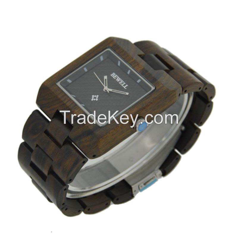 2019 Hot Sale Oem Big Dial Japan Movt Quartz Square Men Wood Wrist Watch