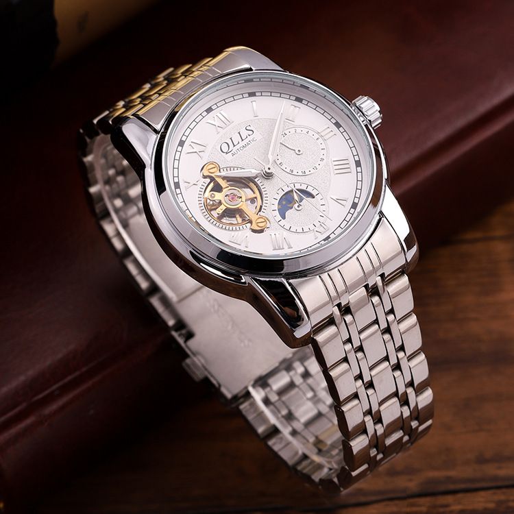 New Design Automatic Mechanical Stainless Steel Band Watch Moon Phase Watch