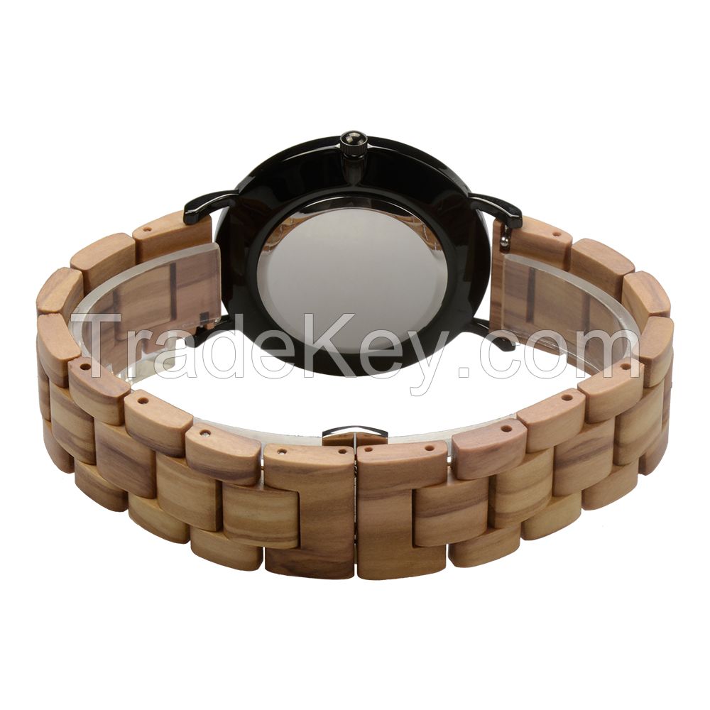 Customized Logo couple size wooden hand Wrist Watch with stainless steel