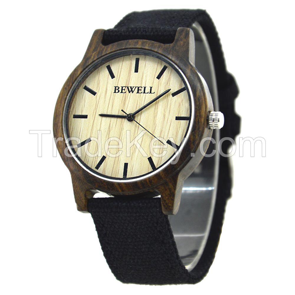 Custom Logo Japan Movement Pc21 Canvas Strap Bamboo Men Wooden Watch