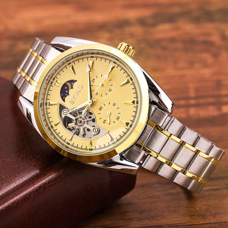 Fancy Wrist Watch Skeleton Multifunction Automatic Mechanical Watch Alloy Watch