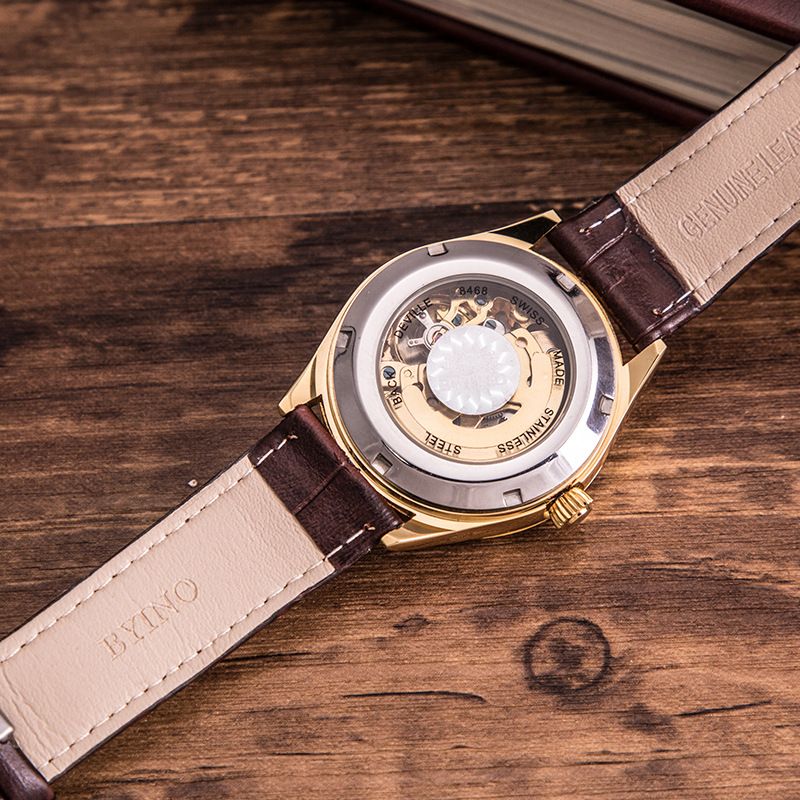 Fashion gold wrist watch automatic mechanical movement men's watch
